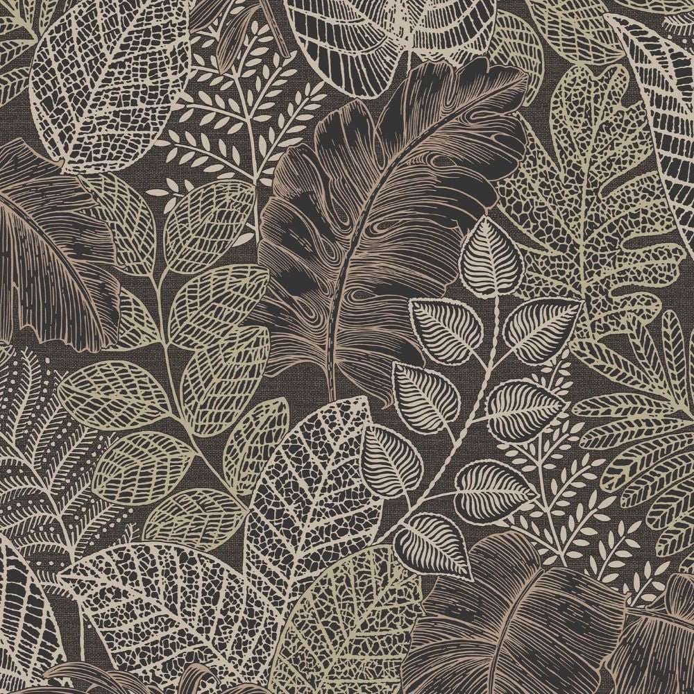 Scattered Leaves Wallpaper - Charcoal & Gold - Superfresco Easy - 122425 - Premier Wallcovering