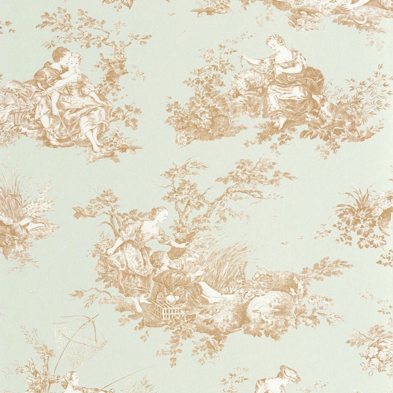 Scene D'ete Les Belles Toiles De Jouy 2 Wallpaper - Vert Amande - Casadeco - 87917272 - Premier Wallcovering
