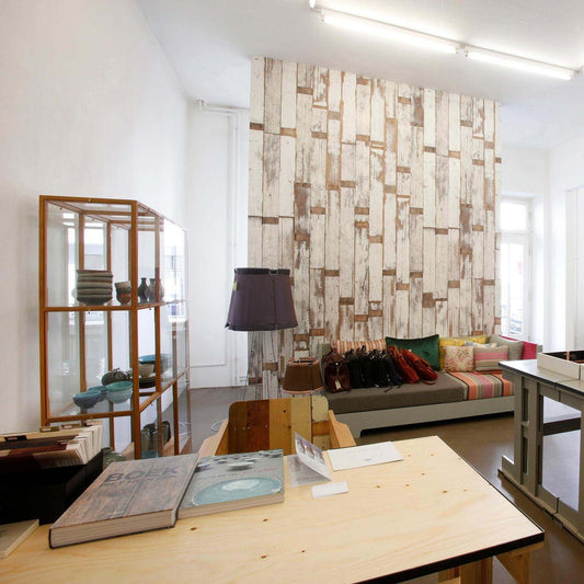 Scrapwood Beams Wallpaper - White - NLXL - PHE - 02 - Premier Wallcovering