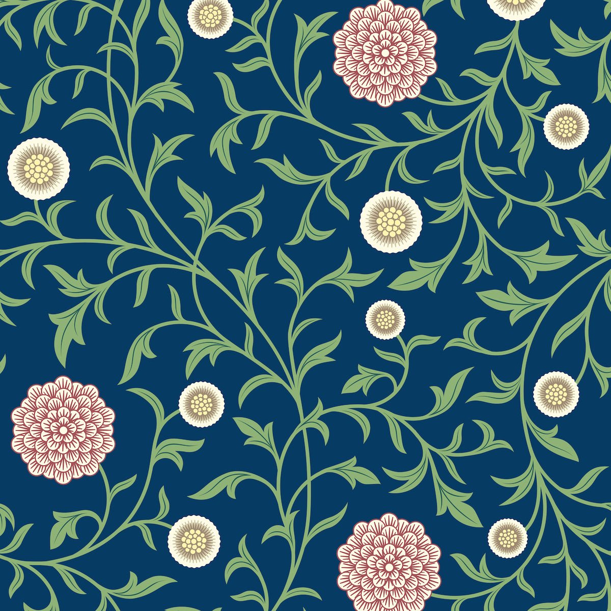 Morris Collections - 1051 - 1 - Scroll Wallpaper - Dark Blue - Premier Wallcovering