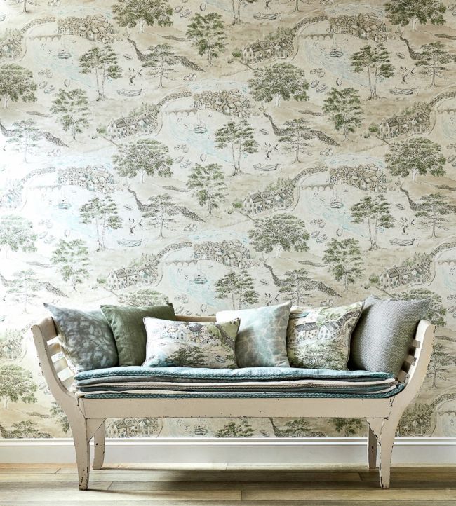 Sea Houses Wallpaper - Green/Sand - DEBB216490 - Sanderson - Premier Wallcovering