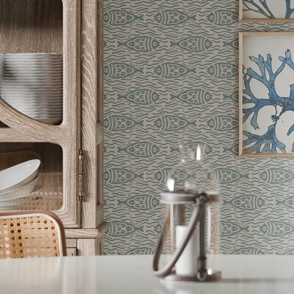 Sea of Bream Wallpaper - Teal - LAN100292 - Lucie Annabel - Premier Wallcovering