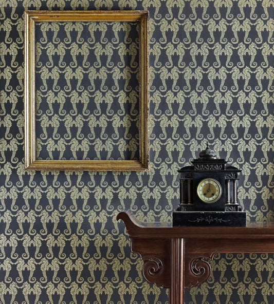 Seahorse Wallpaper - Charcoal / gold - BG1400101 - Barneby Gates - Premier Wallcovering