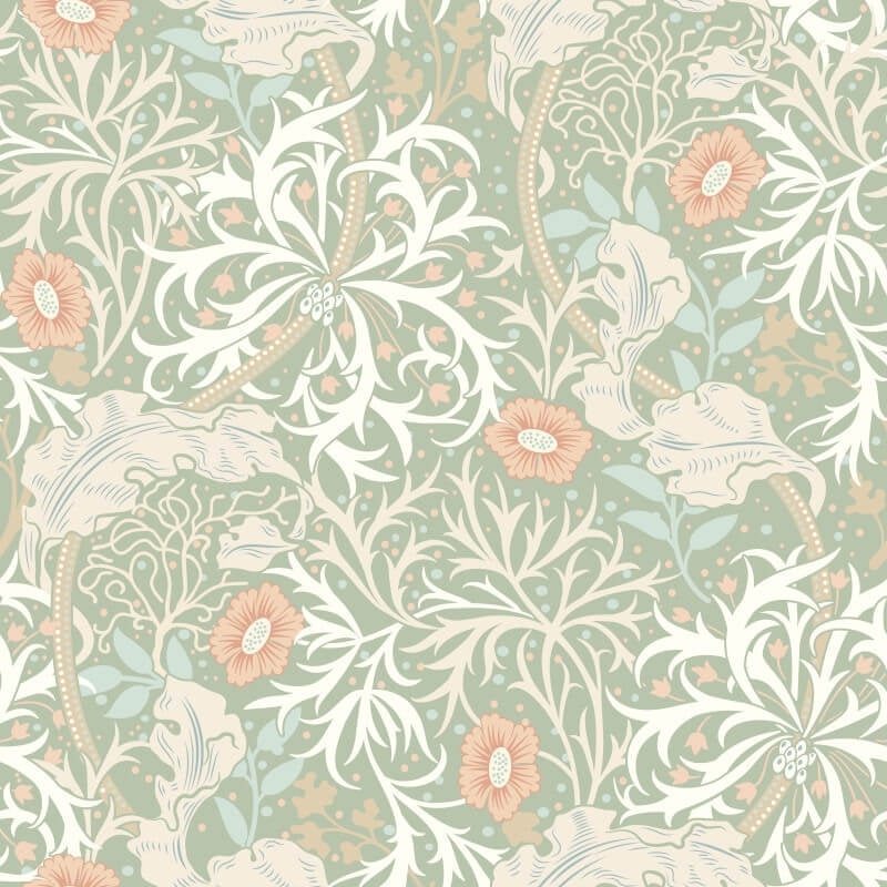 Seaweed Garden Wallpaper - Sage/Apricot - Hoopla Walls - HWA1103W - Premier Wallcovering