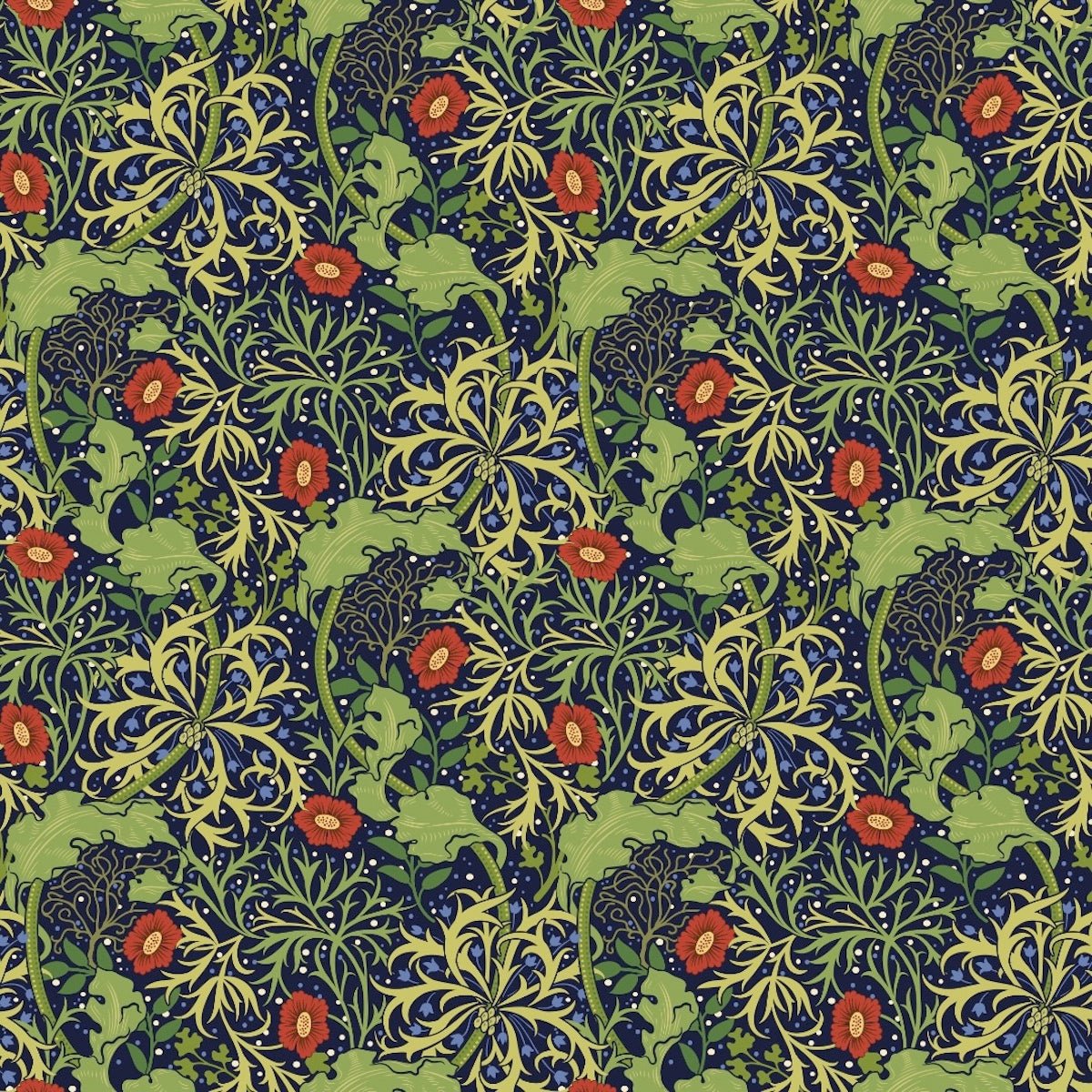 Morris Collections - 1037 - Seaweed Wallpaper - Dark Green - Red - Premier Wallcovering