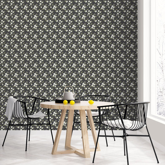 Secret Garden Anemone Mini Wallpaper - Black / Green / Taupe - Galerie - G78480 - Premier Wallcovering