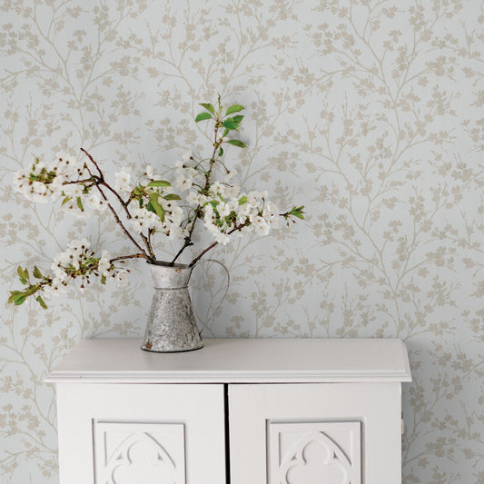 Secret Garden Wispy Branches Wallpaper - Beiges / White - Galerie - G78530 - Premier Wallcovering