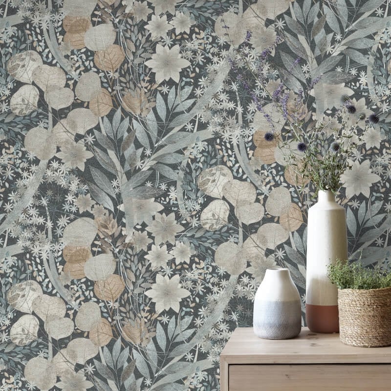 Secret Grove Floral Wallpaper - Navy - Erismann - 10506 - 44 - Premier Wallcovering