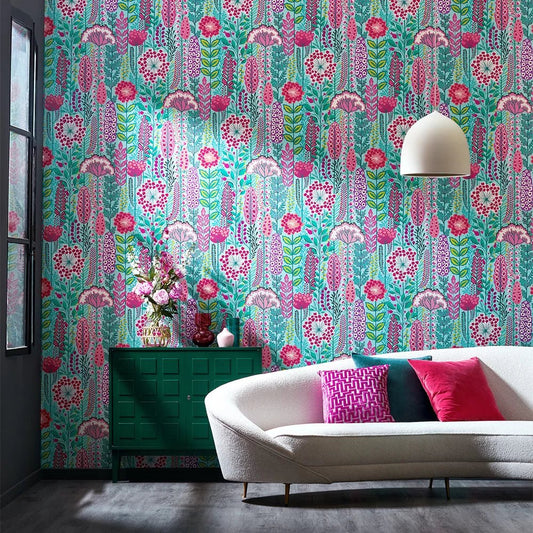 Seedheads Wallpaper - Raspberry Sky - Ohpopsi - IKA50129W - Premier Wallcovering