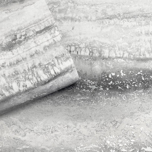 Semper Vertical Marble Metallic Wallpaper - Silver - Muriva - 189501 - Premier Wallcovering