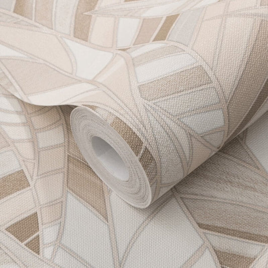 Serenade Leaf Metallic Wallpaper - Beige - Elle Decoration - 10446 - 02 - Premier Wallcovering