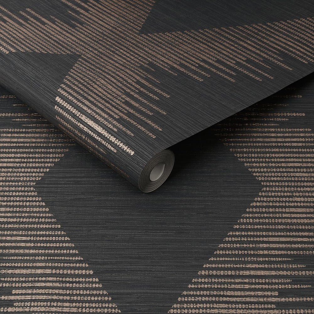 Serenity Geo Wallpaper - Black & Rose Gold - Superfresco Easy - 120723 - Premier Wallcovering