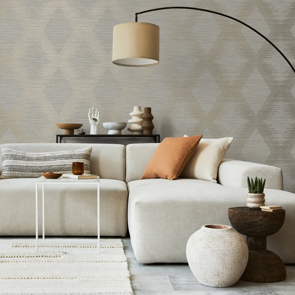 Serenity Geo Wallpaper - Neutral & Gold - Superfresco Easy - 120246 - Premier Wallcovering