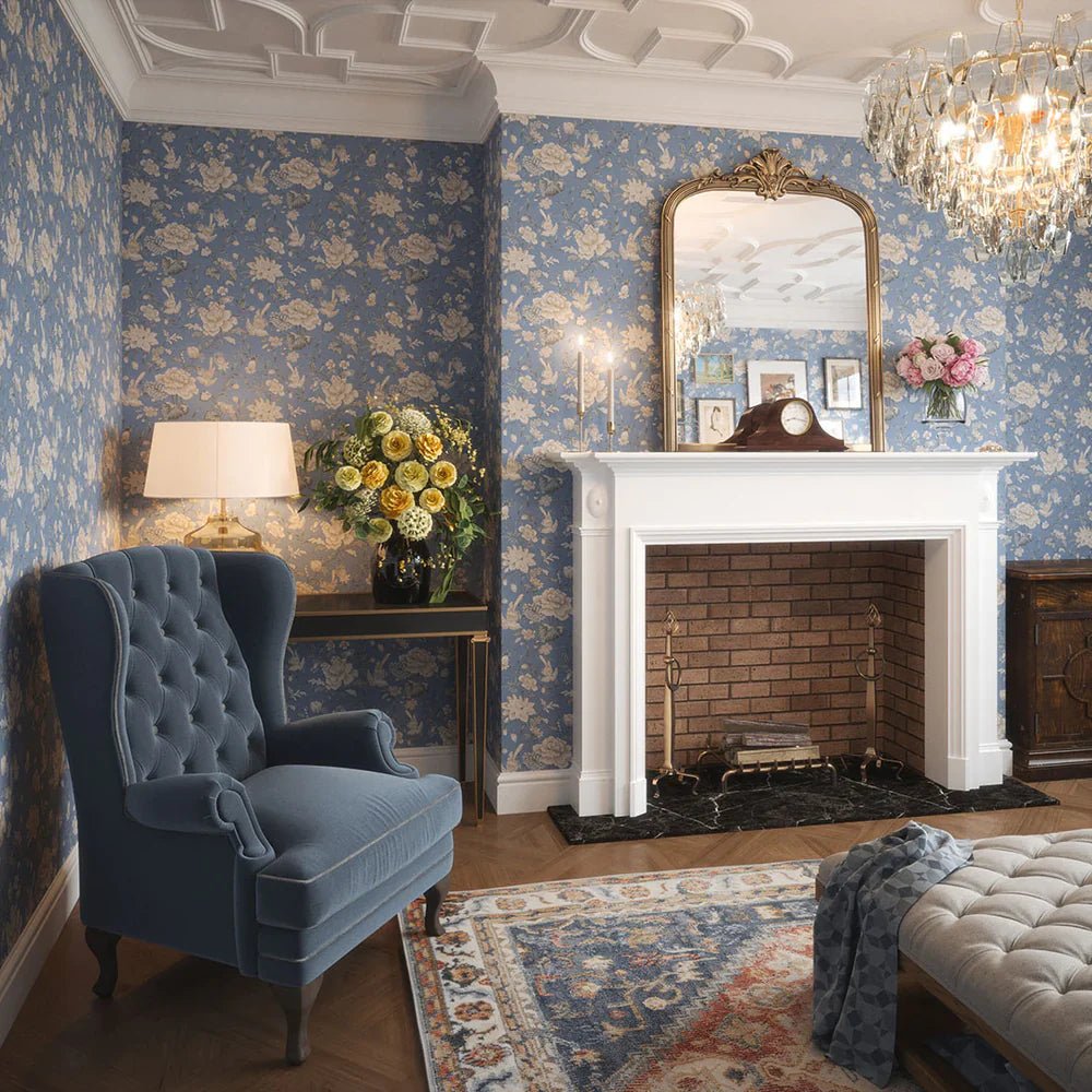 Serenity Wallpaper - Bluebell and Vintage Cream - LAN100114 - Lucie Annabel - Premier Wallcovering