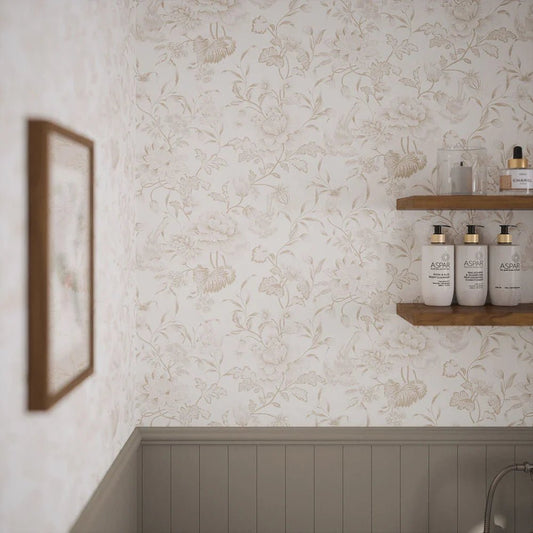 Serenity Wallpaper - Soft Truffle and Vintage Cream - LAN100111 - Lucie Annabel - Premier Wallcovering