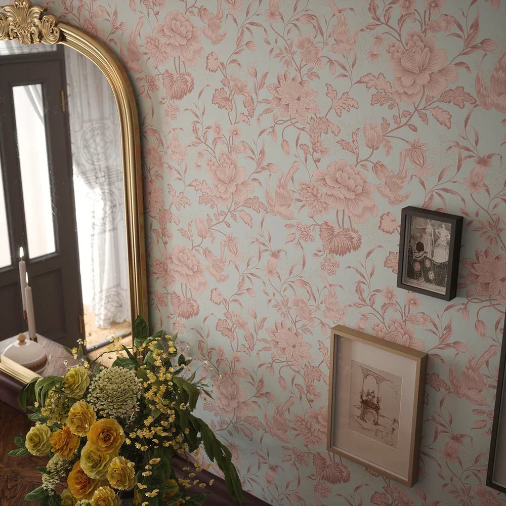 Serenity Wallpaper - Duck Egg and Sweet Pink - LAN100115 - Lucie Annabel - Premier Wallcovering