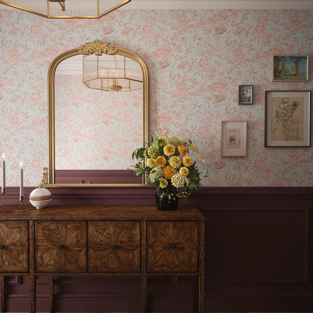 Serenity Wallpaper - Duck Egg and Sweet Pink - LAN100115 - Lucie Annabel - Premier Wallcovering