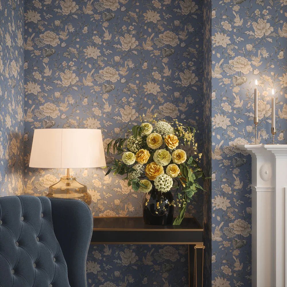 Serenity Wallpaper - Bluebell and Vintage Cream - LAN100114 - Lucie Annabel - Premier Wallcovering