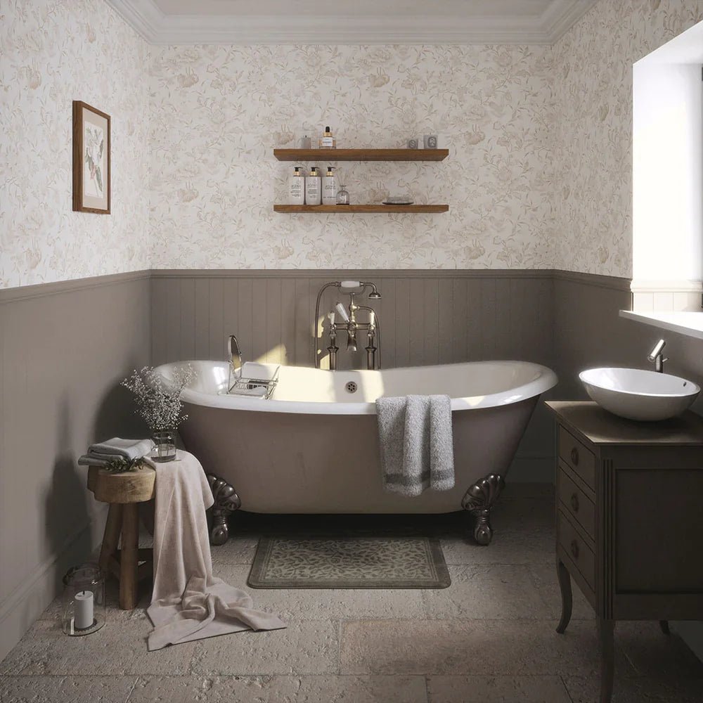 Serenity Wallpaper - Soft Truffle and Vintage Cream - LAN100111 - Lucie Annabel - Premier Wallcovering