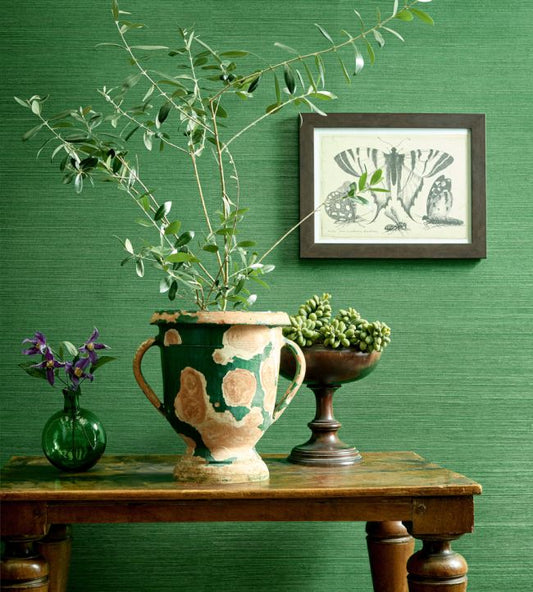 Shang Extra Fine Sisal Wallpaper - Emerald Green - Thibaut - T19612 - Premier Wallcovering