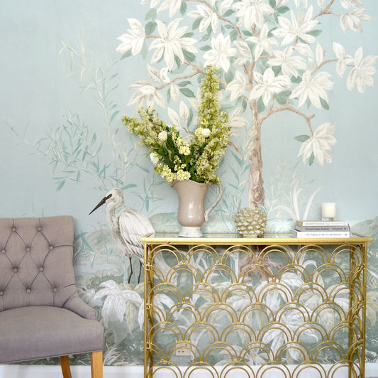 Shangri - La Mural Wallpaper - Aqua - Timothy Wilman - TW2498 - Premier Wallcovering