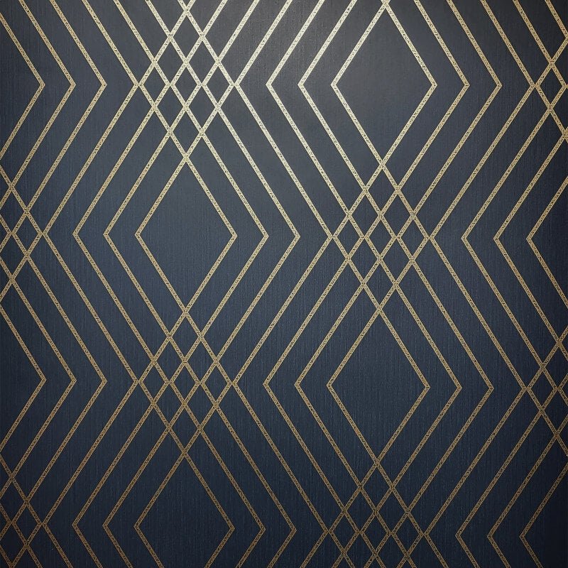Shard Trellis Metallic Wallpaper - Navy/Gold - Fine Décor - FD42605 - Premier Wallcovering