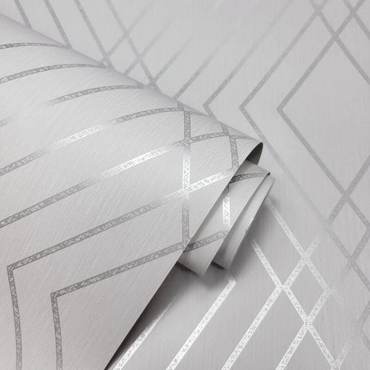 Shard Trellis Metallic Wallpaper - Stone/Silver - Fine Décor - FD42603 - Premier Wallcovering