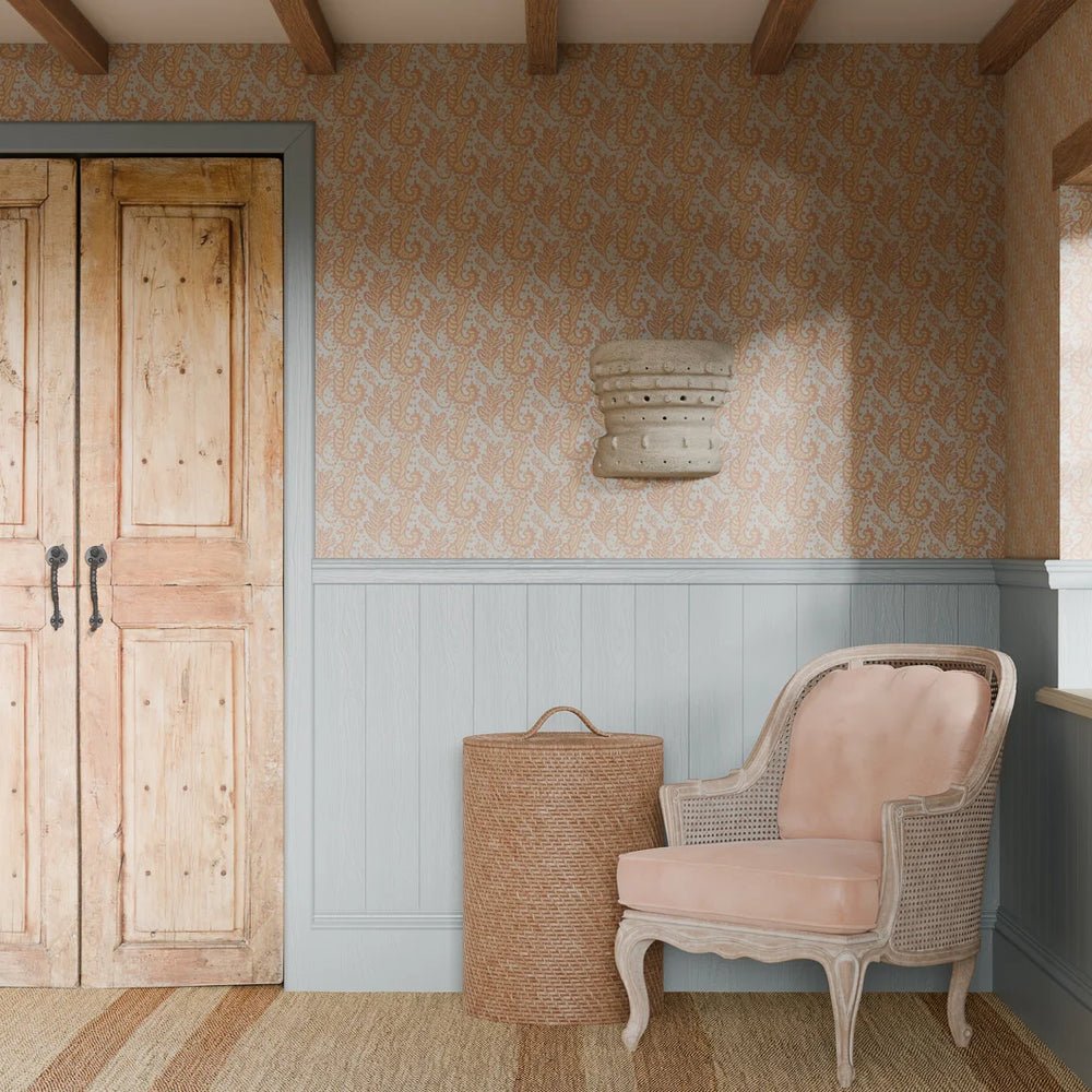 Shetland Seahorses Wallpaper - Lemon Meringue on Duck Egg - LAN100271 - Lucie Annabel - Premier Wallcovering