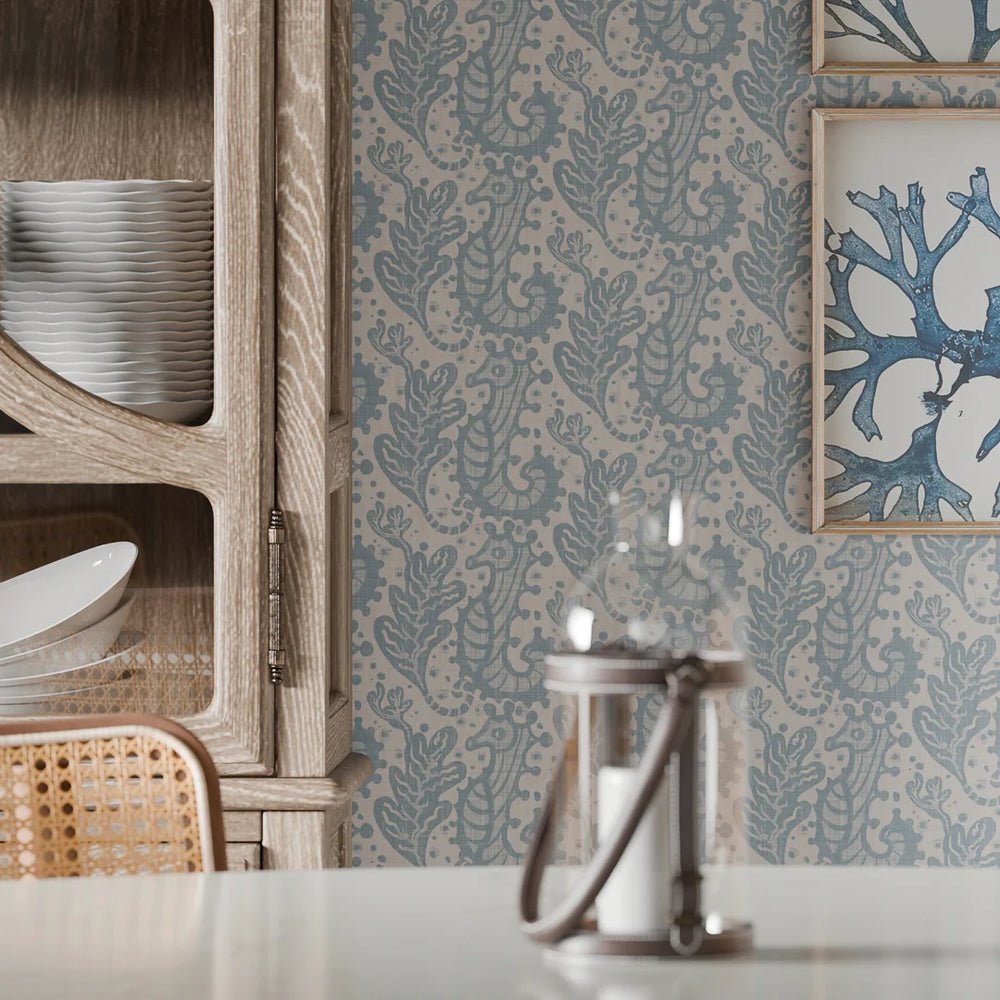 Shetland Seahorses Wallpaper - Cornflower Blue - LAN100269 - Lucie Annabel - Premier Wallcovering