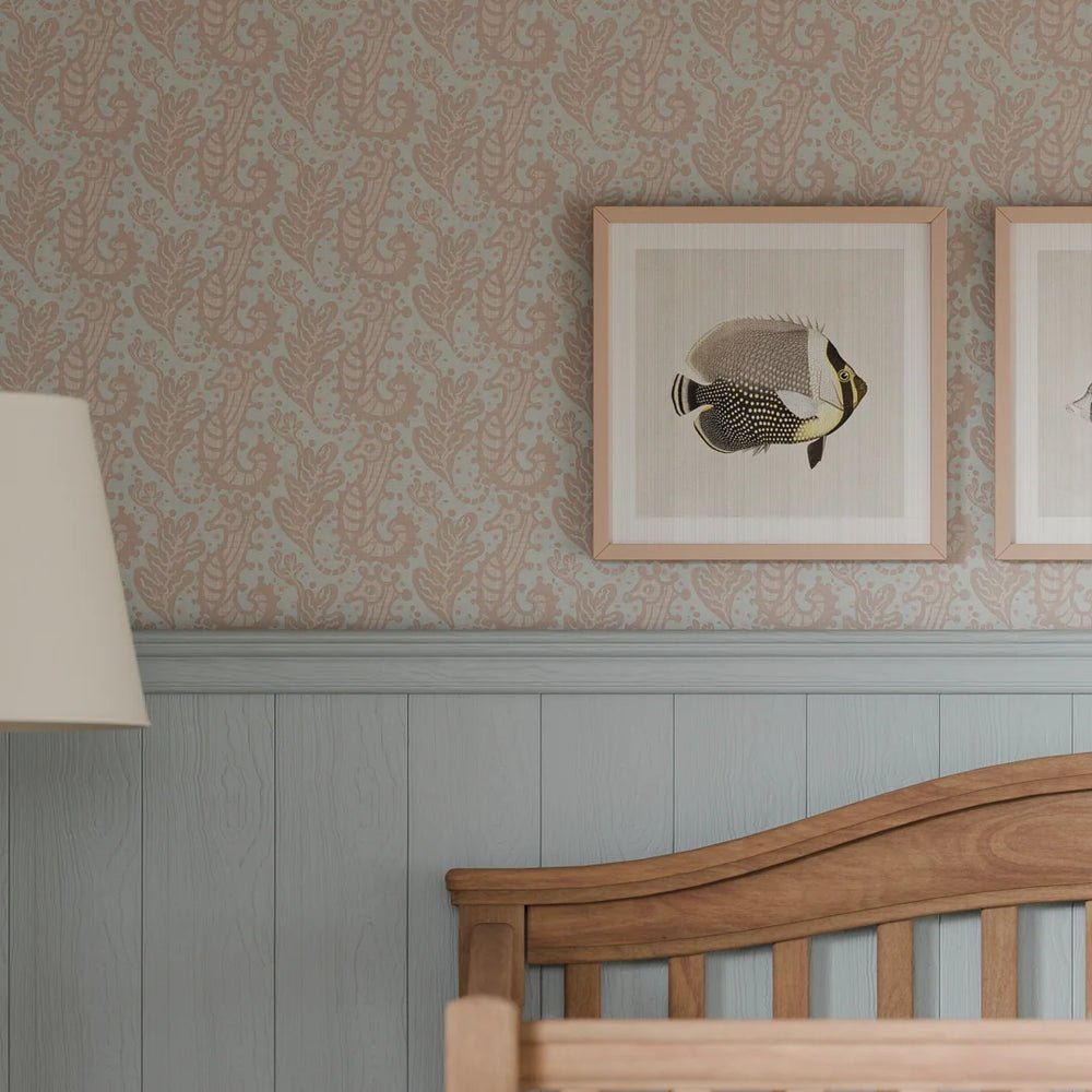 Shetland Seahorses Wallpaper - Vintage Rose on Mineral - LAN100268 - Lucie Annabel - Premier Wallcovering