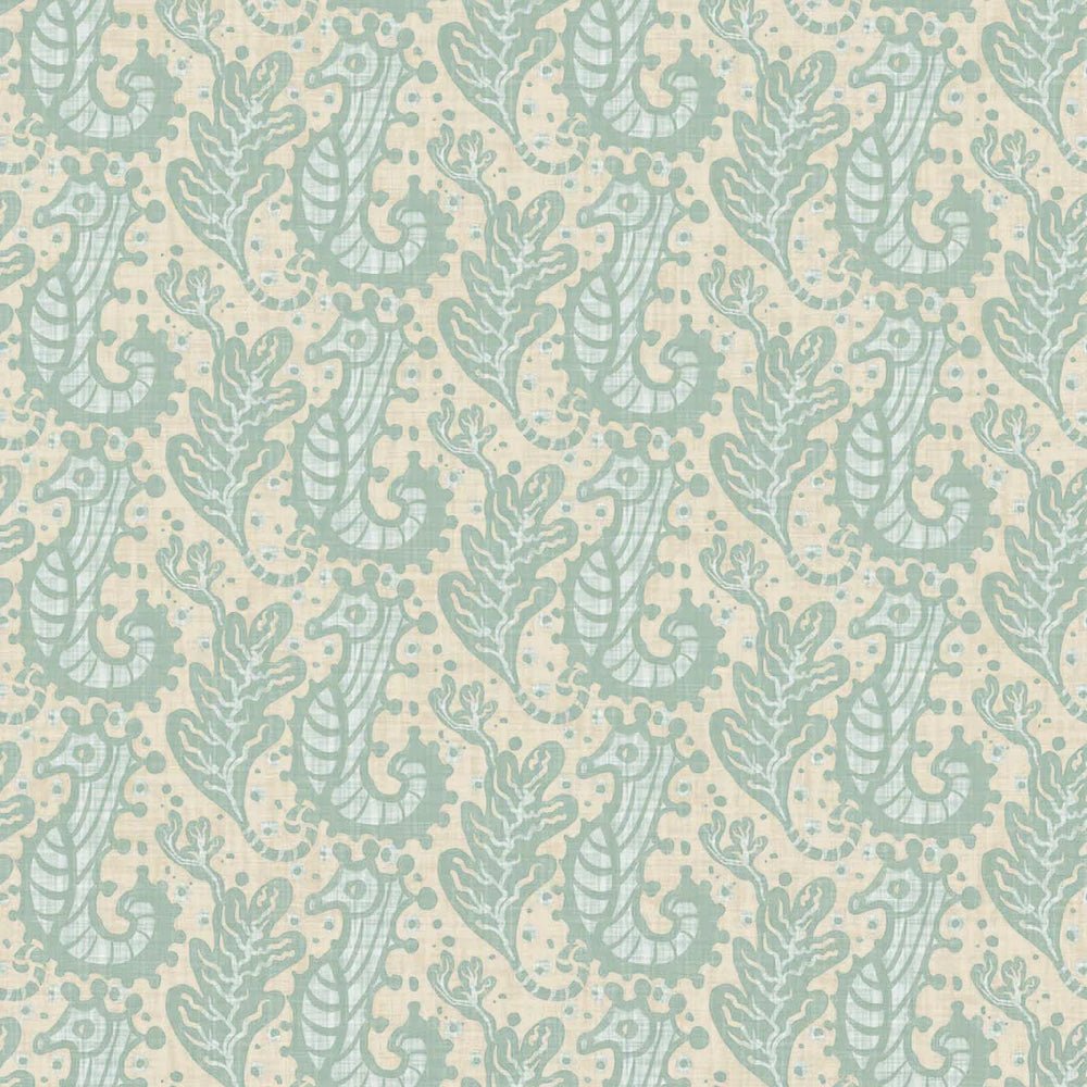 Shetland Seahorses Wallpaper - Duck Egg on Sand - LAN100270 - Lucie Annabel - Premier Wallcovering