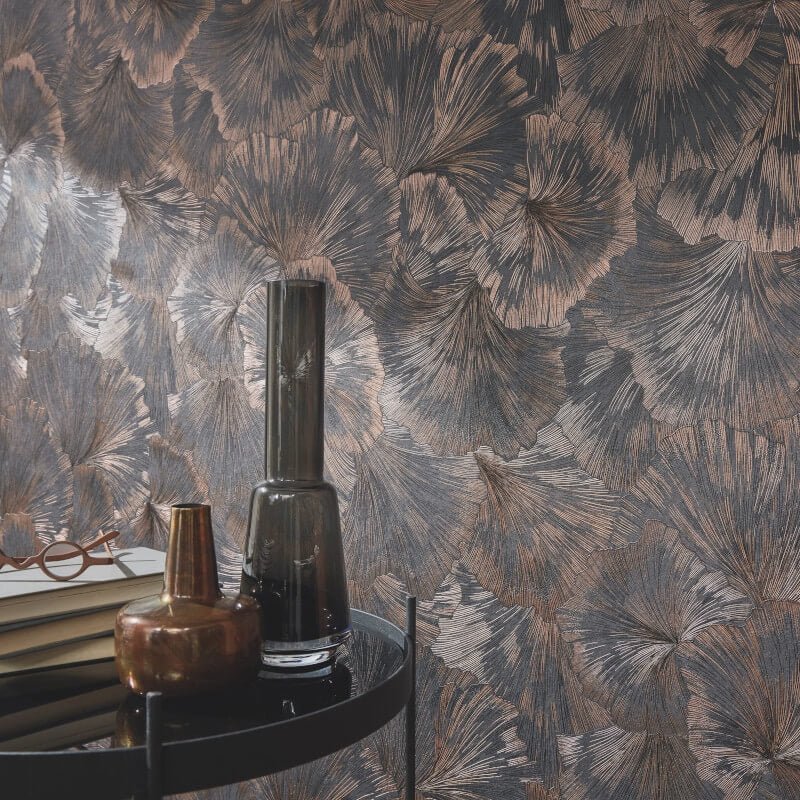 Shine Floral Leaf Metallic Wallpaper - Bronze/Anthracite - Erismann - 10373 - 47 - Premier Wallcovering