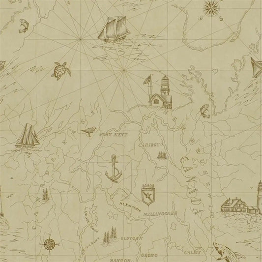 Shipping Lanes Map Wallpaper - Parchment - Ralph Lauren - PRL5027/02 - Premier Wallcovering