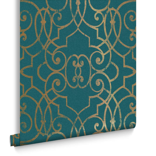 Shoji Wallpaper - Teal - Graham & Brown - 105233 - Premier Wallcovering