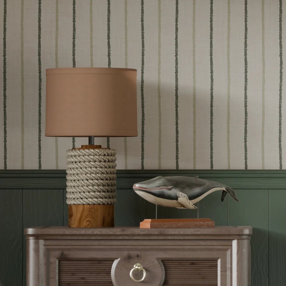 Shoreline Stripes Wallpaper - Slow Cooked Sage and Rustic Green on Sand - LAN100309 - Lucie Annabel - Premier Wallcovering