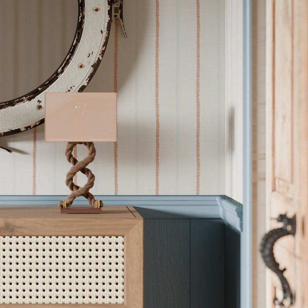 Shoreline Stripes Wallpaper - Autumn Spice and Duck Egg on Pearl White - LAN100306 - Lucie Annabel - Premier Wallcovering