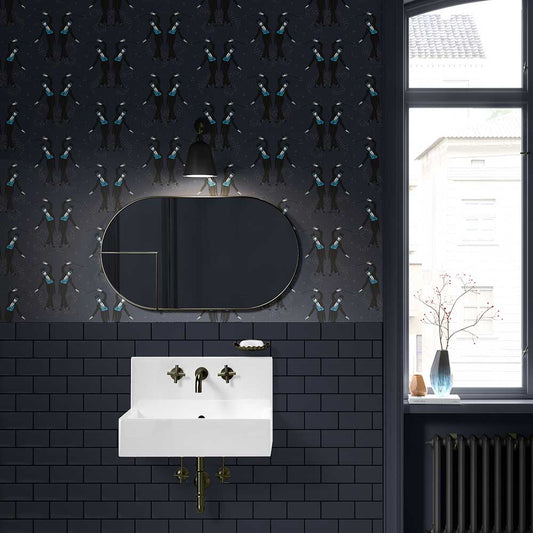 Showboys Wallpaper - Black & Blue - The Graduate Collection - ST1SHOWBOYBLACKBLU - Premier Wallcovering