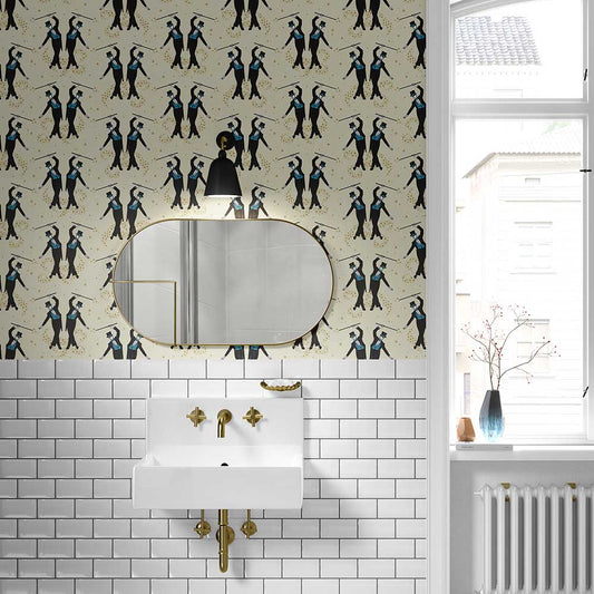 Showboys Wallpaper - Cream & Blue - The Graduate Collection - ST1SHOWBOYCREAMBLU - Premier Wallcovering