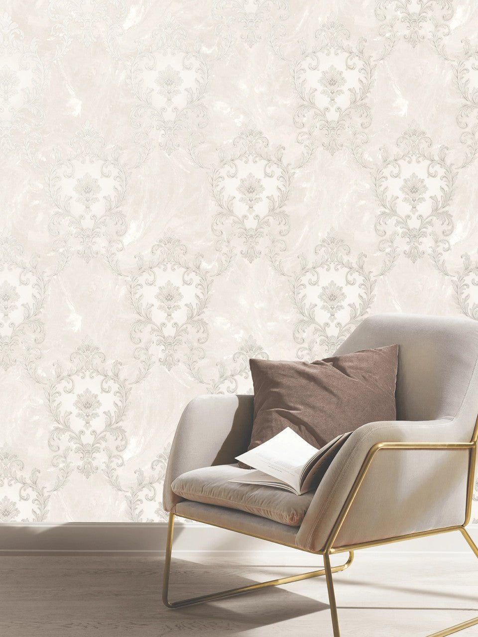 Sienna Damask Wallpaper - Pearl - Rasch - 534375 - Premier Wallcovering