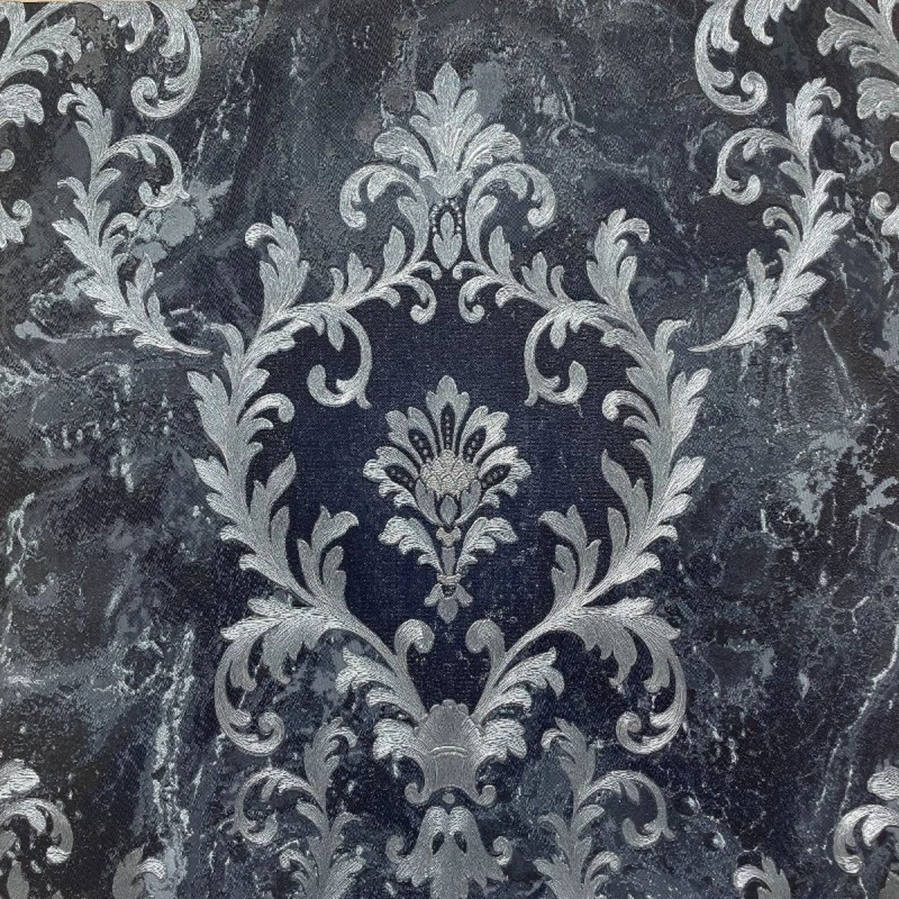 Sienna Damask Wallpaper - Blue Silver - Rasch - 538410 - Premier Wallcovering