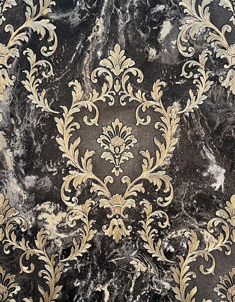 Sienna Damask Wallpaper - Black - Rasch - 534382 - Premier Wallcovering