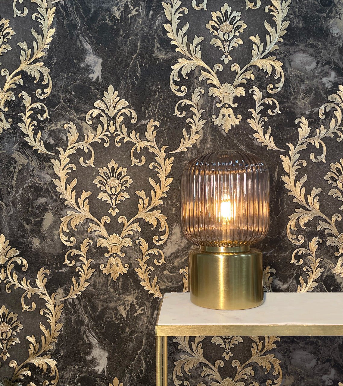 Sienna Damask Wallpaper - Black - Rasch - 534382 - Premier Wallcovering