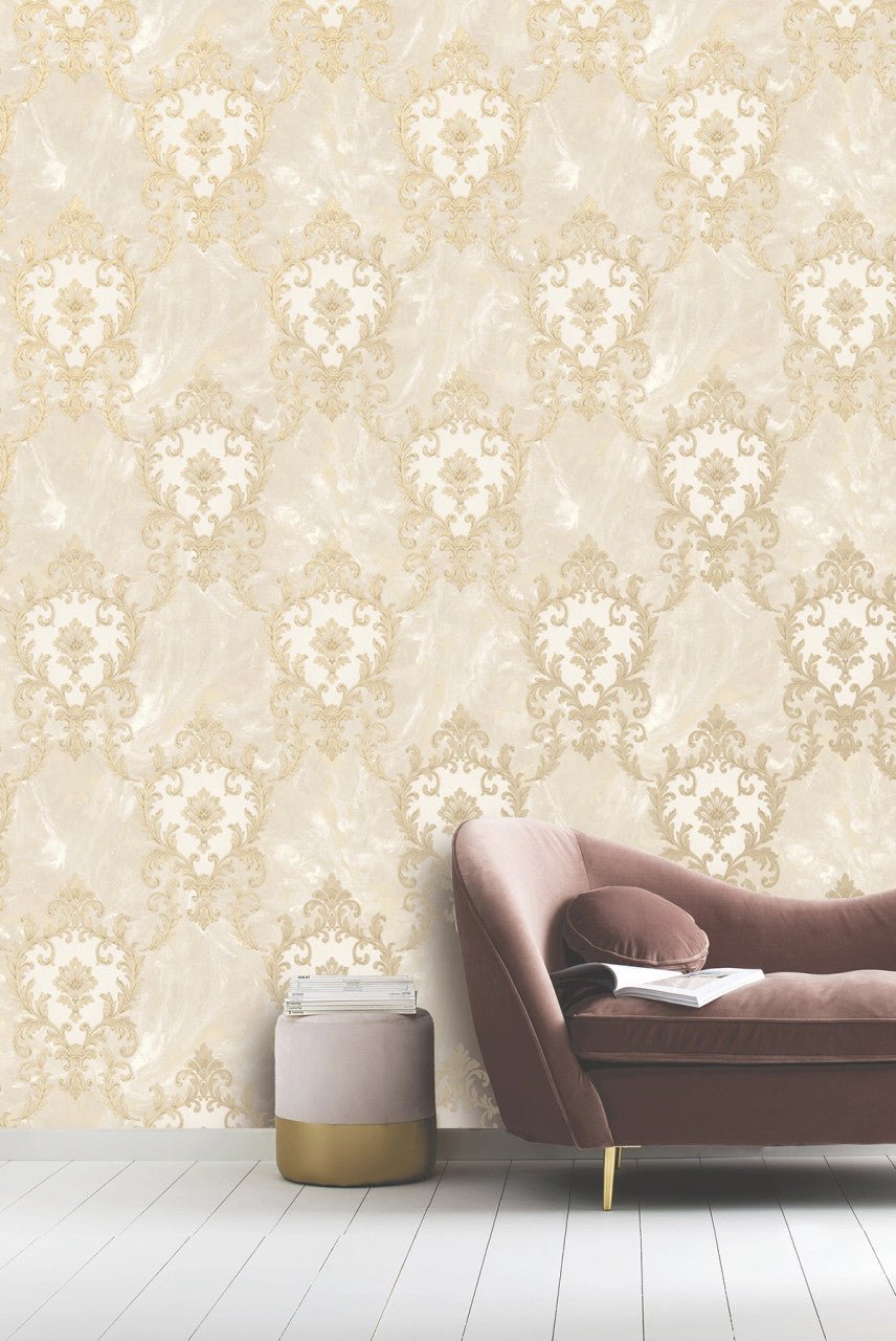 Sienna Damask Wallpaper - Beige - Rasch - 534368 - Premier Wallcovering