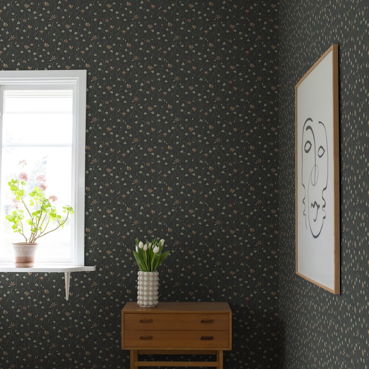Signe Wallpaper - Charcoal - Sandberg - S10158 - Premier Wallcovering