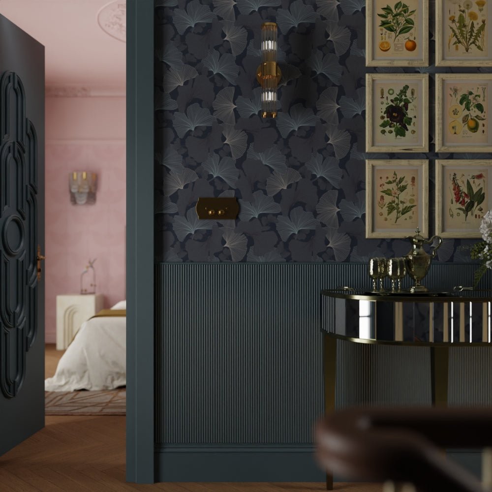 Silver Apricot Wallpaper - Classic Navy and Mineral - LAN100202 - Lucie Annabel - Premier Wallcovering