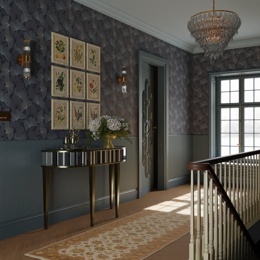 Silver Apricot Wallpaper - Classic Navy and Mineral - LAN100202 - Lucie Annabel - Premier Wallcovering