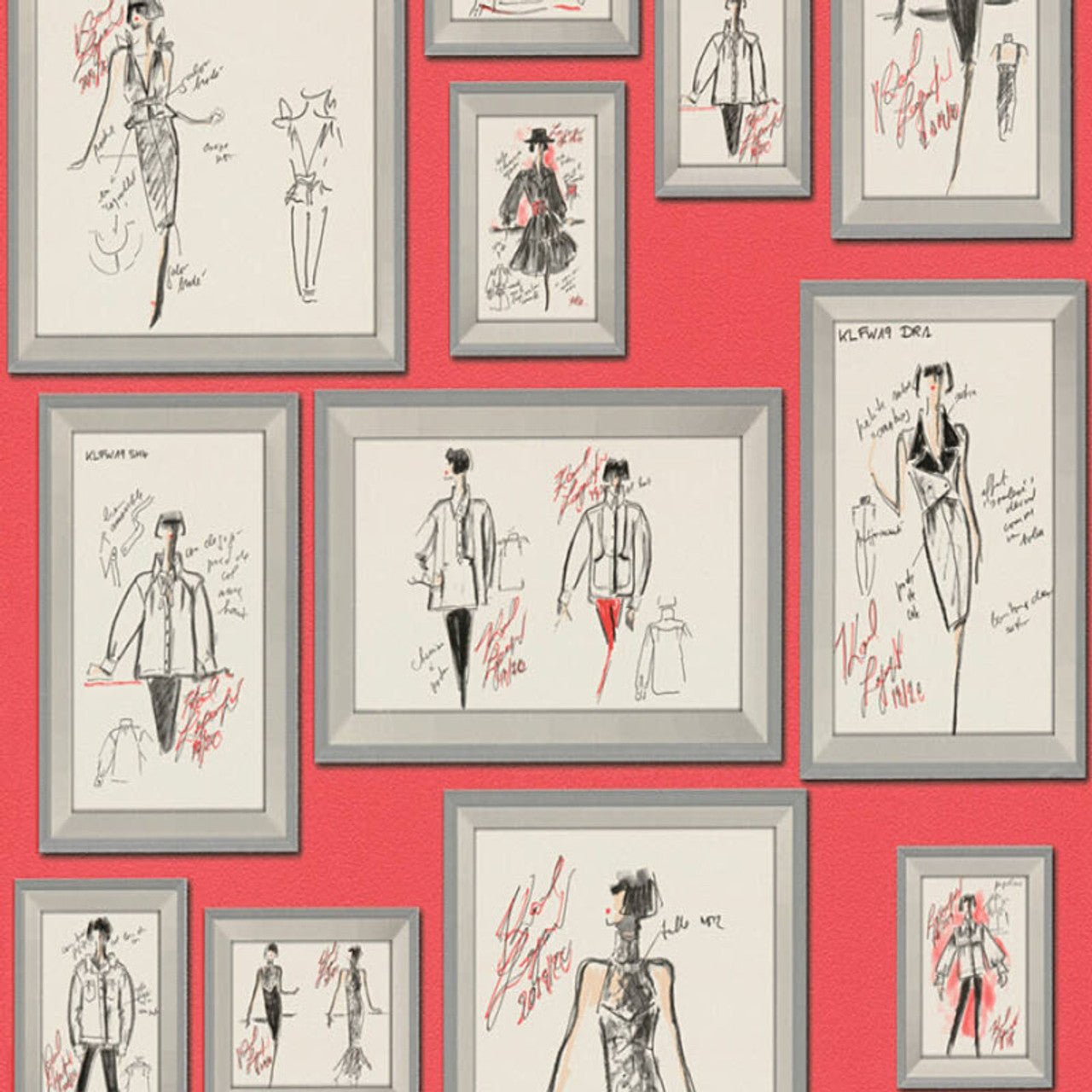 Sketch Wallpaper - Red - A S Creation - Karl Lagerfield - 37846 - 2 - Premier Wallcovering