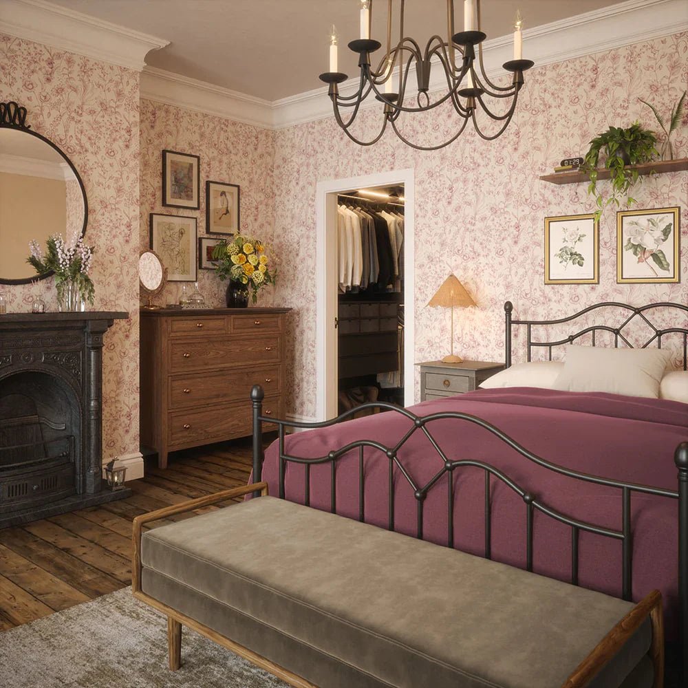 Sketched Meadow Wallpaper - Berry on Oatmeal - LAN100058 - Lucie Annabel - Premier Wallcovering
