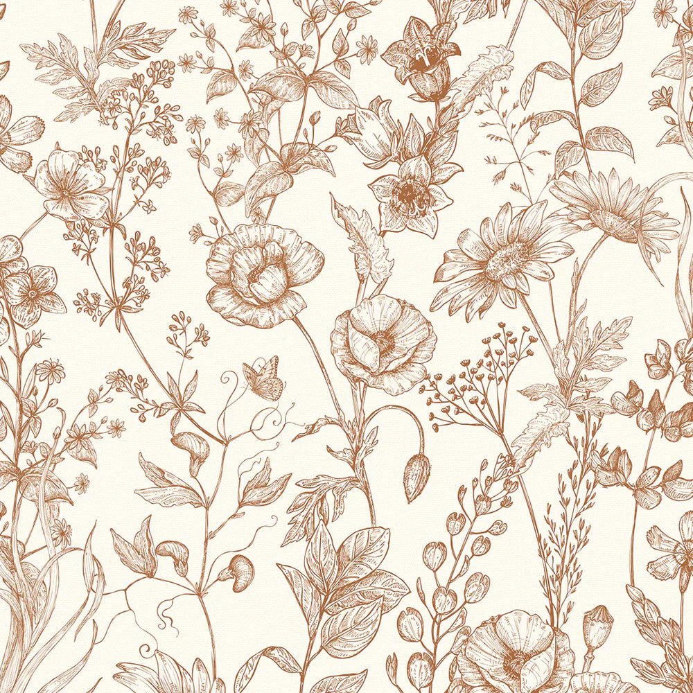 Sketched Meadow Wallpaper - Spice on Windsor Cream - LAN100059 - Lucie Annabel - Premier Wallcovering