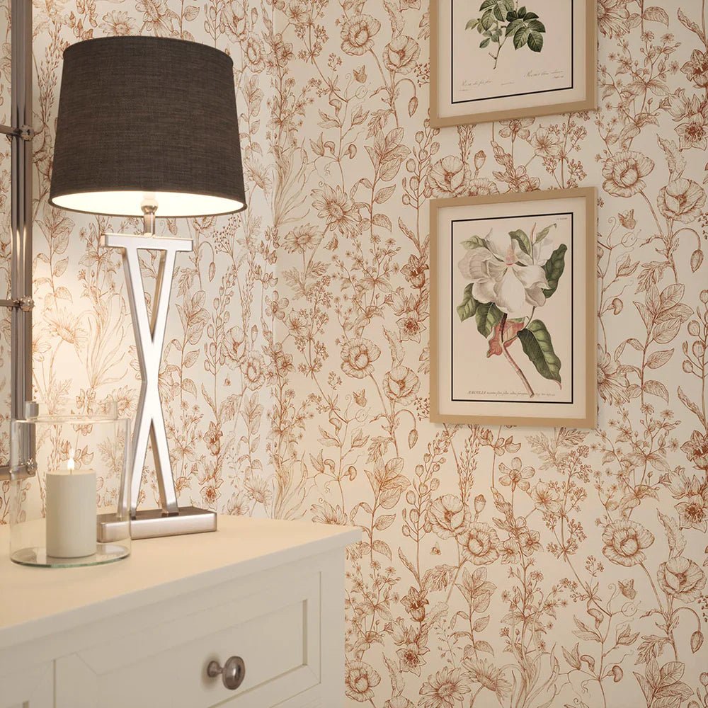 Sketched Meadow Wallpaper - Spice on Windsor Cream - LAN100059 - Lucie Annabel - Premier Wallcovering